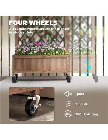 Outsunny Wooden Planter, with Metal Trellis - Brown/Black