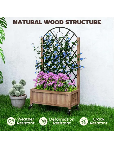 Outsunny Wooden Planter, with Metal Trellis - Brown/Black