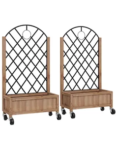 Outsunny Wooden Planter, with Metal Trellis - Brown/Black