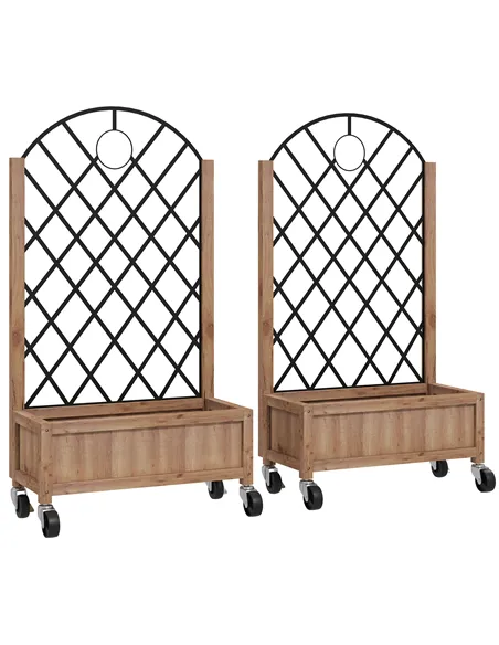 Outsunny Wooden Planter, with Metal Trellis - Brown/Black