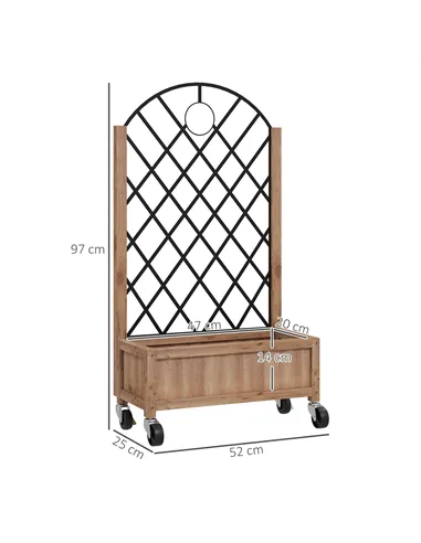 Outsunny Wooden Planter, with Metal Trellis - Brown/Black