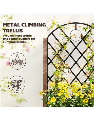 Outsunny Wooden Planter, with Metal Trellis - Brown/Black