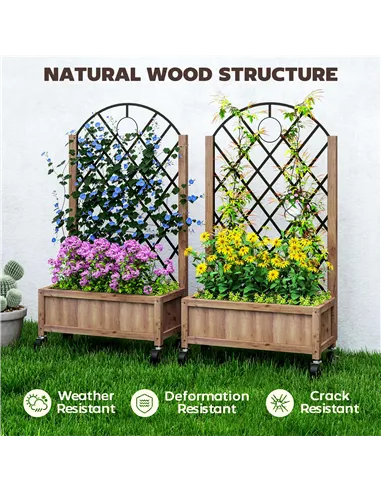Outsunny Wooden Planter, with Metal Trellis - Brown/Black