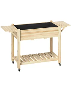 Outsunny 46 x 94cm Wooden Raised Planter, with Shelves - Natural Finish