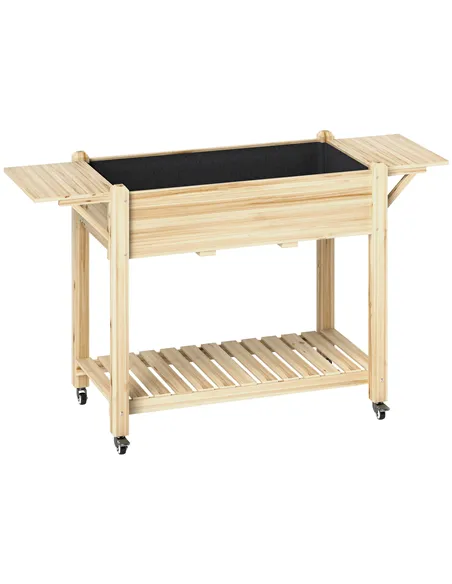 Outsunny 46 x 94cm Wooden Raised Planter, with Shelves - Natural Finish