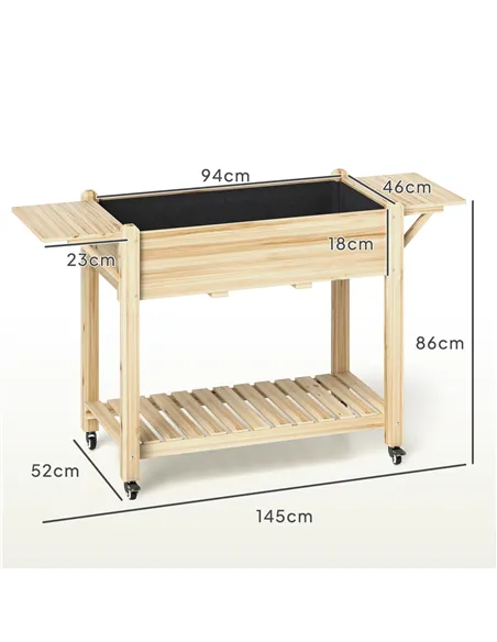 Outsunny 46 x 94cm Wooden Raised Planter, with Shelves - Natural Finish