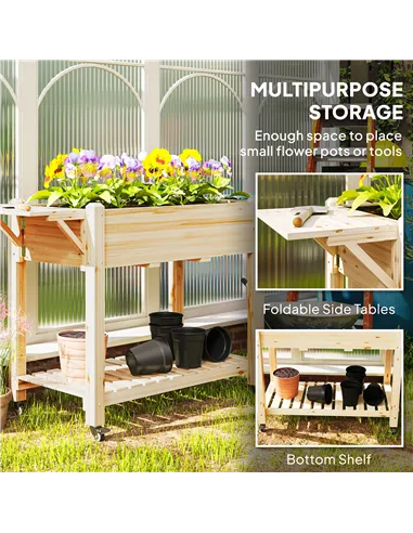 Outsunny 46 x 94cm Wooden Raised Planter, with Shelves - Natural Finish