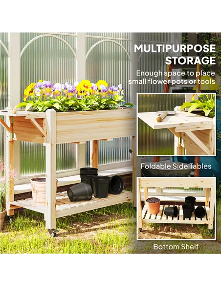 Outsunny 46 x 94cm Wooden Raised Planter, with Shelves - Natural Finish