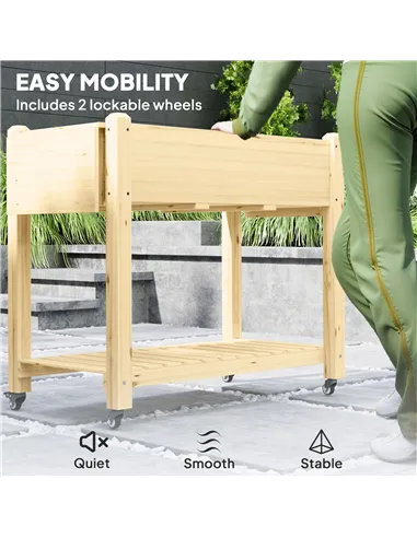 Outsunny 46 x 94cm Wooden Raised Planter, with Shelves - Natural Finish