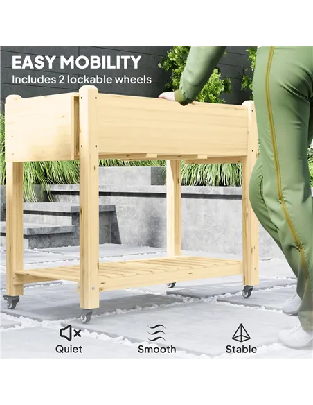 Outsunny 46 x 94cm Wooden Raised Planter, with Shelves - Natural Finish