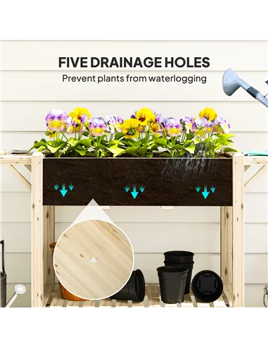 Outsunny 46 x 94cm Wooden Raised Planter, with Shelves - Natural Finish