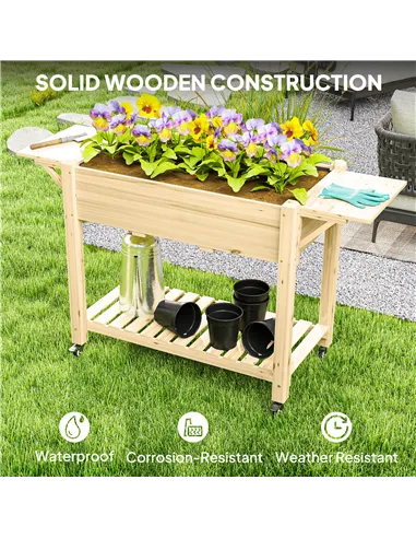 Outsunny 46 x 94cm Wooden Raised Planter, with Shelves - Natural Finish
