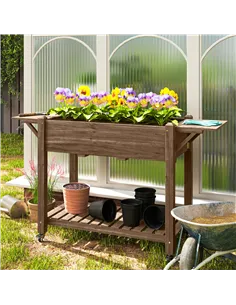 Outsunny 46 x 94cm Wooden Raised Planter, with Shelves - Carbonised 2