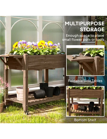 Outsunny 46 x 94cm Wooden Raised Planter, with Shelves - Carbonised