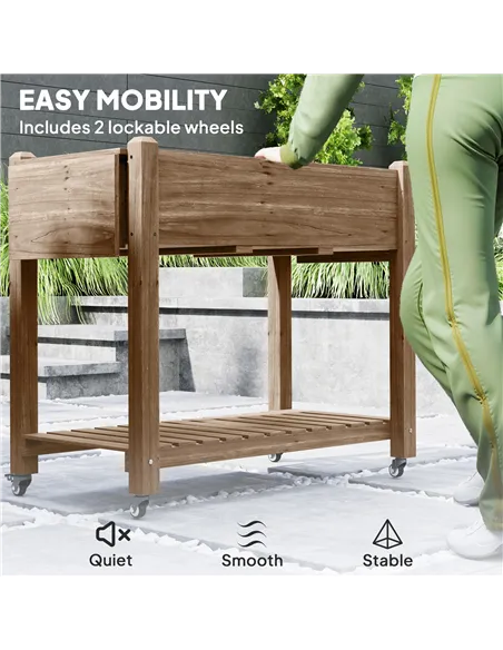 Outsunny 46 x 94cm Wooden Raised Planter, with Shelves - Carbonised