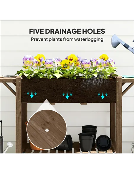 Outsunny 46 x 94cm Wooden Raised Planter, with Shelves - Carbonised