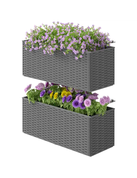 Outsunny Set of Two Rattan-Effect Planters - Grey