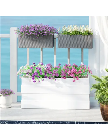 Outsunny Set of Two Rattan-Effect Planters - Grey