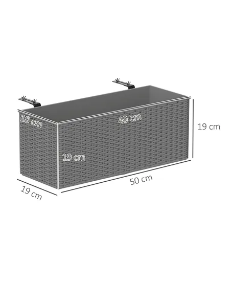 Outsunny Set of Two Rattan-Effect Planters - Grey