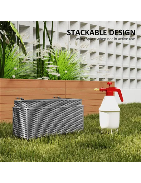 Outsunny Set of Two Rattan-Effect Planters - Grey