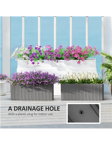 Outsunny Set of Two Rattan-Effect Planters - Grey