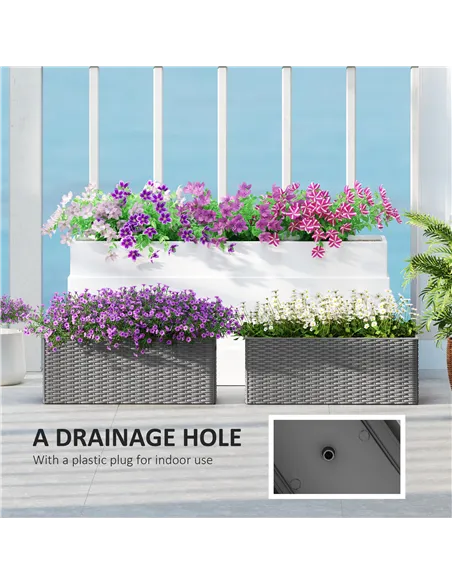 Outsunny Set of Two Rattan-Effect Planters - Grey
