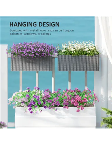 Outsunny Set of Two Rattan-Effect Planters - Grey