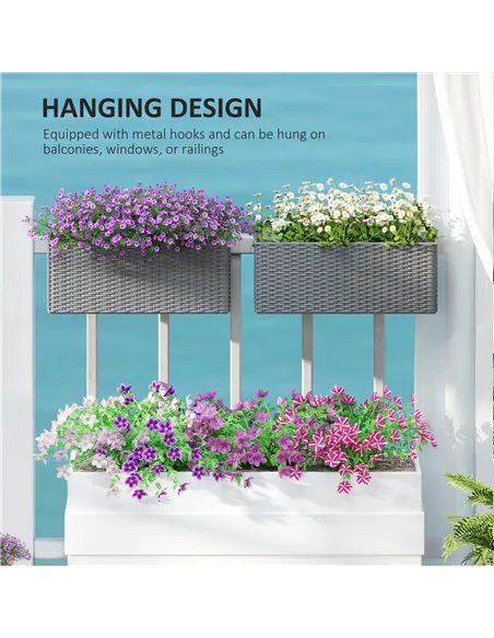 Outsunny Set of Two Rattan-Effect Planters - Grey