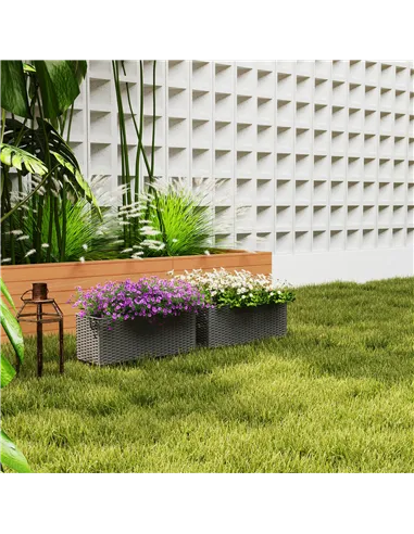 Outsunny Set of Two Rattan-Effect Planters - Grey