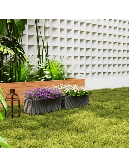 Outsunny Set of Two Rattan-Effect Planters - Grey