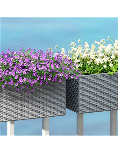 Outsunny Set of Two Rattan-Effect Planters - Grey