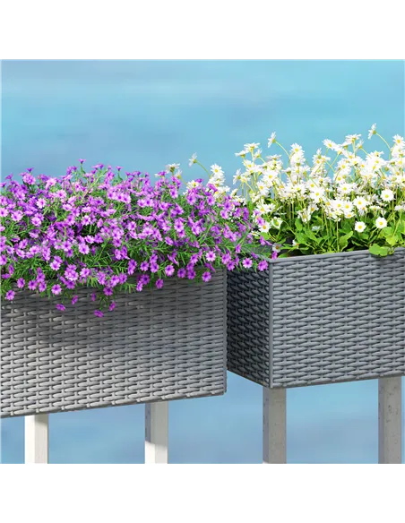 Outsunny Set of Two Rattan-Effect Planters - Grey
