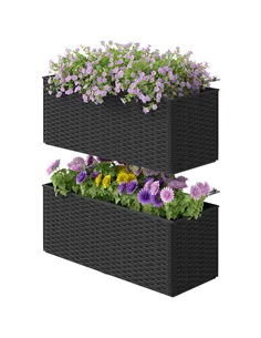 Outsunny Set of Two Rattan-Effect Planters - Black