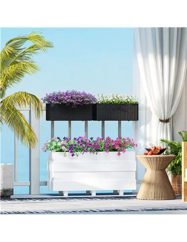 Outsunny Set of Two Rattan-Effect Planters - Black