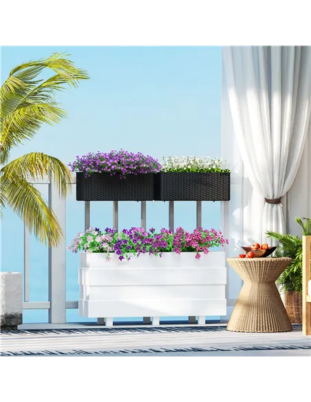 Outsunny Set of Two Rattan-Effect Planters - Black