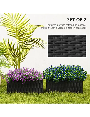 Outsunny Set of Two Rattan-Effect Planters - Black