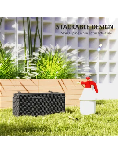 Outsunny Set of Two Rattan-Effect Planters - Black