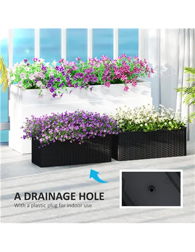 Outsunny Set of Two Rattan-Effect Planters - Black