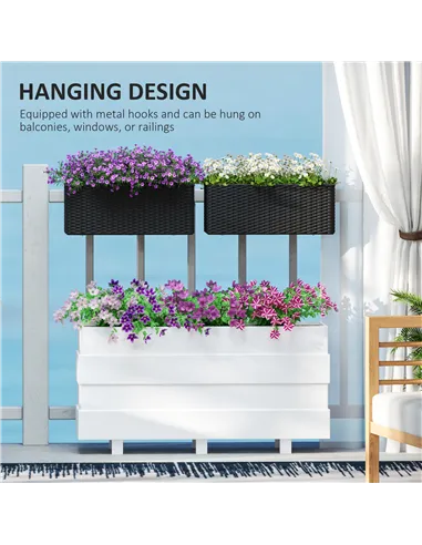 Outsunny Set of Two Rattan-Effect Planters - Black
