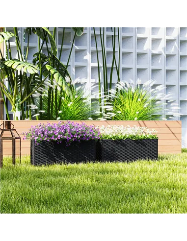 Outsunny Set of Two Rattan-Effect Planters - Black