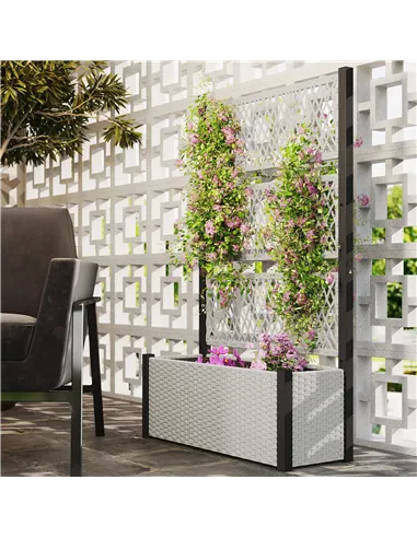 Outsunny Garden Planter Box with Trellis, Liner for Climbing Plants, Vegetables, Flowers, 90 x 35 x 148 cm, Mixed-grey