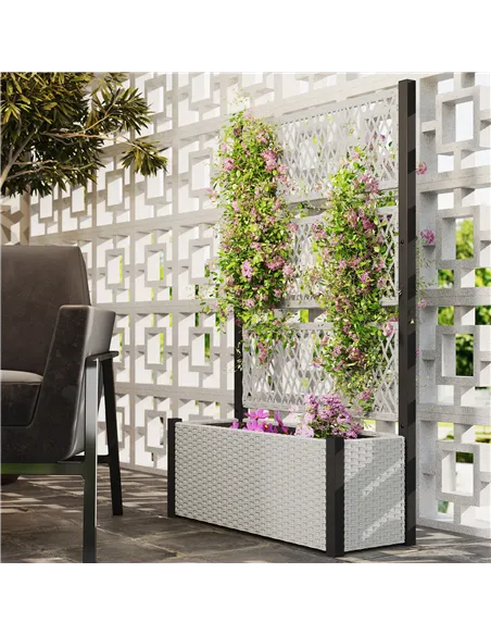 Outsunny Garden Planter Box with Trellis, Liner for Climbing Plants, Vegetables, Flowers, 90 x 35 x 148 cm, Mixed-grey