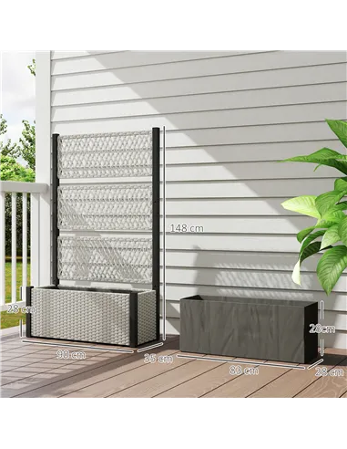 Outsunny Garden Planter Box with Trellis, Liner for Climbing Plants, Vegetables, Flowers, 90 x 35 x 148 cm, Mixed-grey