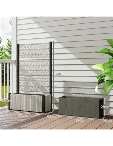 Outsunny Garden Planter Box with Trellis, Liner for Climbing Plants, Vegetables, Flowers, 90 x 35 x 148 cm, Mixed-grey
