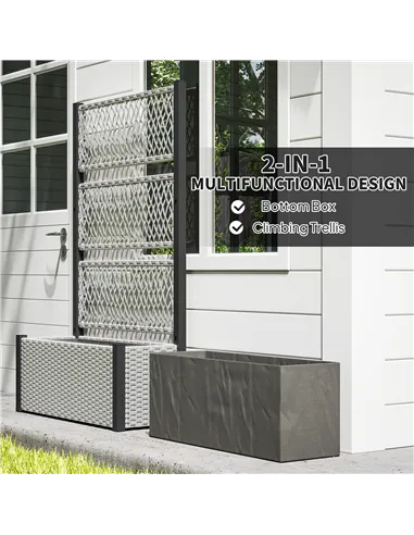 Outsunny Garden Planter Box with Trellis, Liner for Climbing Plants, Vegetables, Flowers, 90 x 35 x 148 cm, Mixed-grey