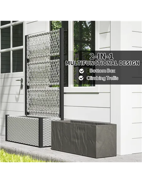Outsunny Garden Planter Box with Trellis, Liner for Climbing Plants, Vegetables, Flowers, 90 x 35 x 148 cm, Mixed-grey