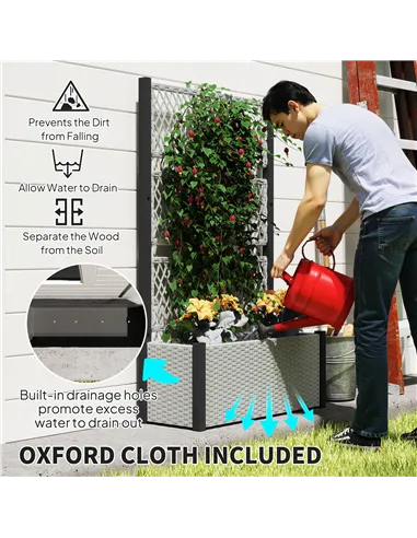 Outsunny Garden Planter Box with Trellis, Liner for Climbing Plants, Vegetables, Flowers, 90 x 35 x 148 cm, Mixed-grey