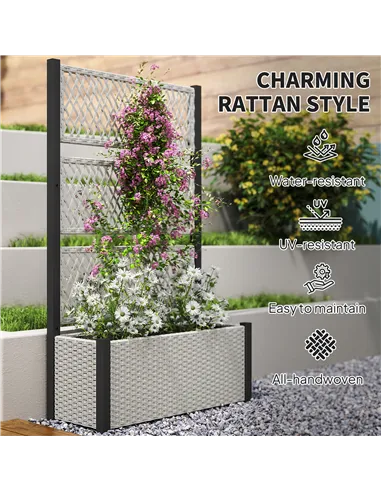 Outsunny Garden Planter Box with Trellis, Liner for Climbing Plants, Vegetables, Flowers, 90 x 35 x 148 cm, Mixed-grey