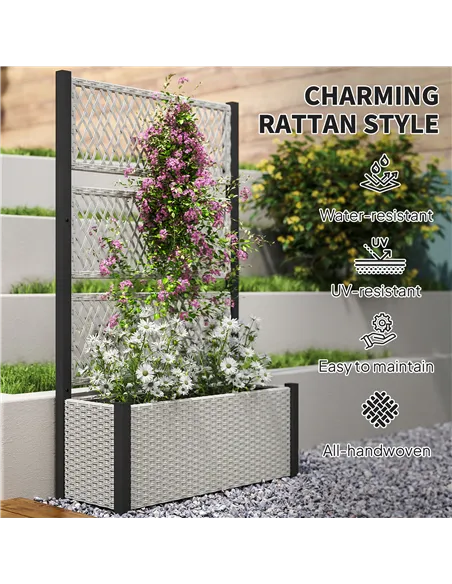 Outsunny Garden Planter Box with Trellis, Liner for Climbing Plants, Vegetables, Flowers, 90 x 35 x 148 cm, Mixed-grey