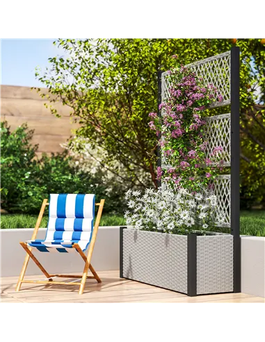 Outsunny Garden Planter Box with Trellis, Liner for Climbing Plants, Vegetables, Flowers, 90 x 35 x 148 cm, Mixed-grey